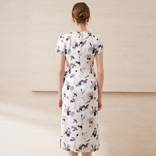【古典水墨晕染印花】EITIE爱特爱新中式收腰连衣裙2025夏季新款B2507660 商品图4