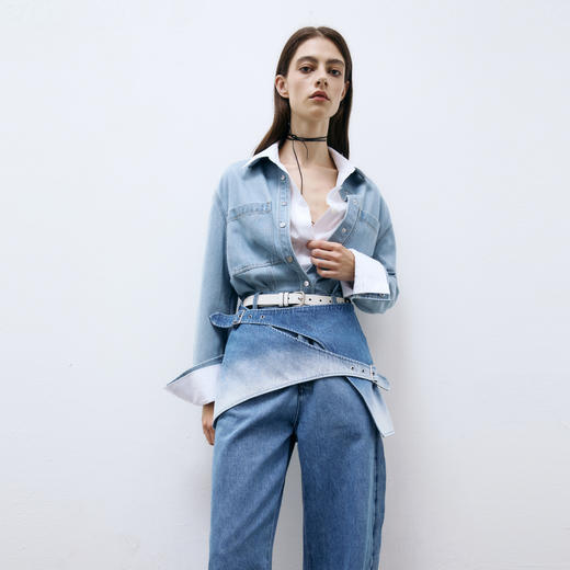 lost in echo2025春夏新款牛仔复古直身时髦大口袋长袖衬衫外套女 商品图0