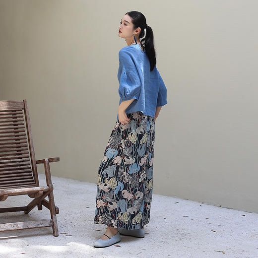 绽放旅行女装161朵/春日花园阔腿裤亚麻百合花印花山系透气裤子 商品图2