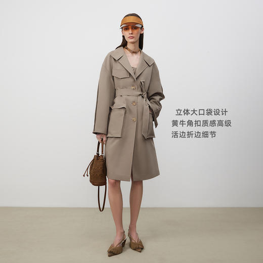 lost in echo2025春夏新款高级牛角扣立体大口袋茧型宽松风衣外套 商品图1