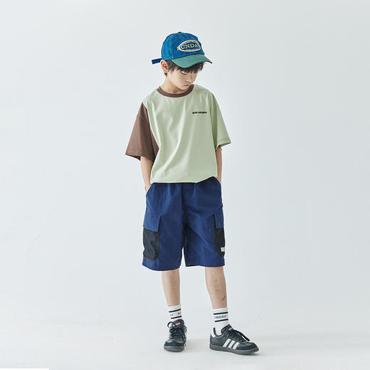 【代发】男童美式复古五分裤 蓝汽水夏季百搭户外工装网眼口袋短裤藏青/橙色 商品图3