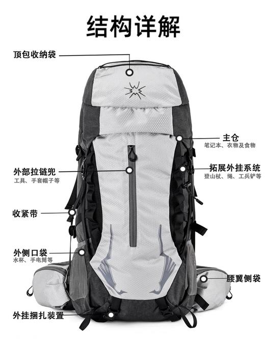 纳趣户外杉木山装登山包徒步双肩包男女大容量38L多功能旅行包 商品图4