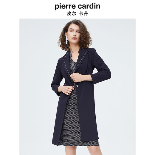 皮尔卡丹女装时尚藏蓝色干练修身风衣P4132G4004N0 商品图1
