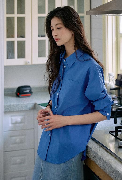 克莱因蓝精梳棉衬衫春夏季百搭通勤简约衬衫 商品图11