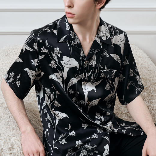 Solo seta22姆米重磅真丝男士印花衬衫短裤桑蚕丝睡衣2025年秋季 商品图4