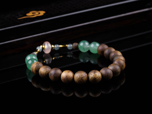 XY0226沉香+翡翠南红非洲翠银手串 商品图3