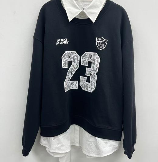 MZ翻领拼接假两件长袖卫衣（黑）春季251020600321 商品图4