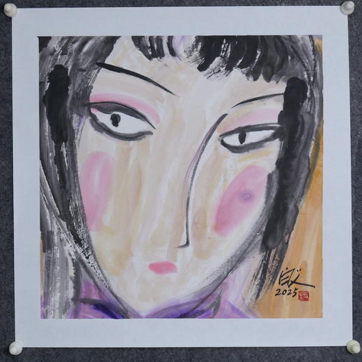 许固令《脸谱之十七》国画原作53CM*53CM 手绘宣纸脸谱系列斗方作品【GH0496】 商品图4