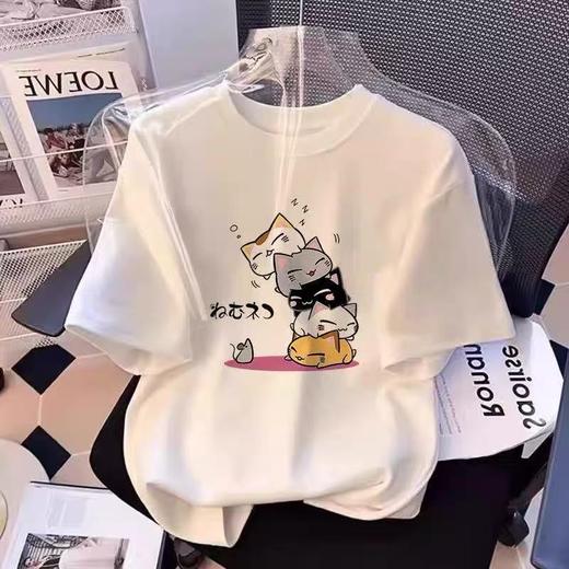 工厂直促价【100%棉】情侣（叠叠猫-大图）柯式印花短袖T恤-喜出 商品图6