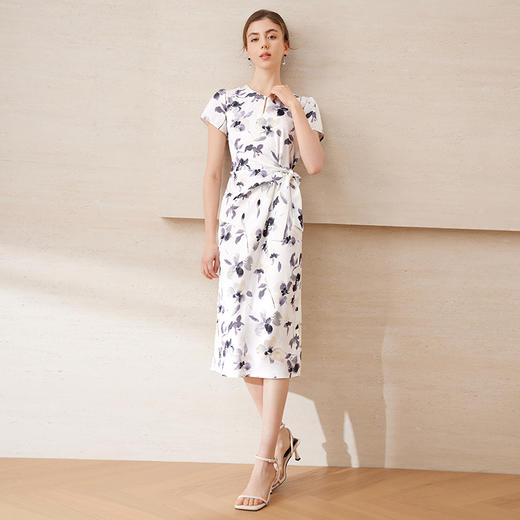 【古典水墨晕染印花】EITIE爱特爱新中式收腰连衣裙2025夏季新款B2507660 商品图1
