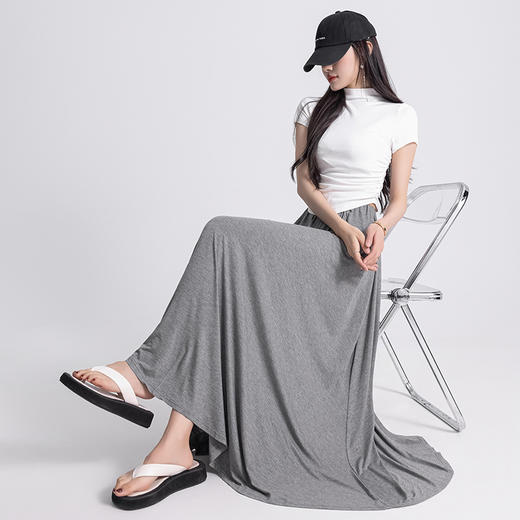 夏季薄款莫代尔棉A字半身裙 法式高腰纯色垂坠感气质优雅A字长裙 商品图3