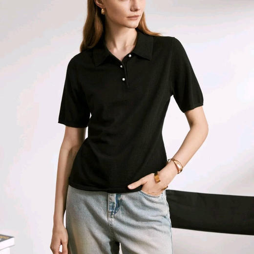 洛诗琳41807羊毛衬衫领针织衫2025春夏简约高级感针织上衣0081 商品图1