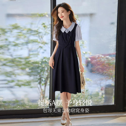 熙世界知识分子学院风假两件连衣裙女夏2025新款短袖面试通勤裙子 商品图2