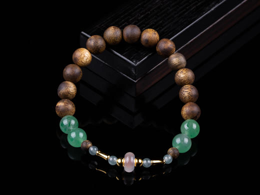 XY0226沉香+翡翠南红非洲翠银手串 商品图0