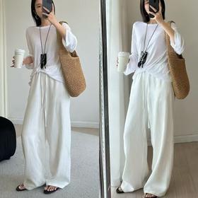 【SRG 女士休闲亚麻长裤】100%亚麻 慵懒简洁的设计 松紧腰配抽绳 立体裁剪弧形版型