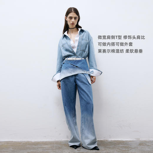 lost in echo2025春夏新款牛仔复古直身时髦大口袋长袖衬衫外套女 商品图1