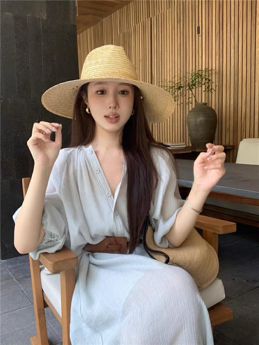 【GZ】无忧购韩系小众设计感海边度假风宽松气质连衣长裙+内搭背心套装(配腰带) 6757-5(截单后7天发货) 商品图8