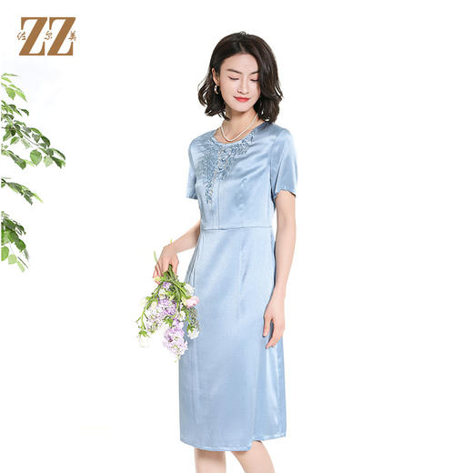 佐尔美夏季新款新中式时尚气质桑蚕丝短袖连衣裙女M42LS40 商品图0