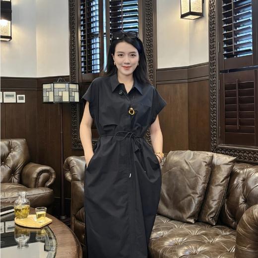 【破价】N°28 ‘遮肉裙’2025夏季新款设计师休闲翻领半袖中长裙 系带显瘦连衣裙885242L567 商品图0