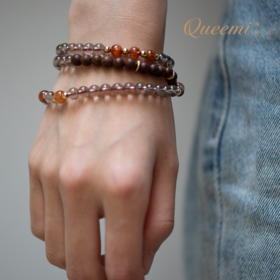 「年华」茶晶配金丝檀木三圈手串