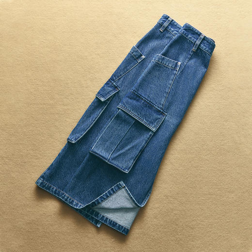 lost in echo2025春夏新款直筒多口袋工装风开衩中长牛仔半身裙女 商品图2