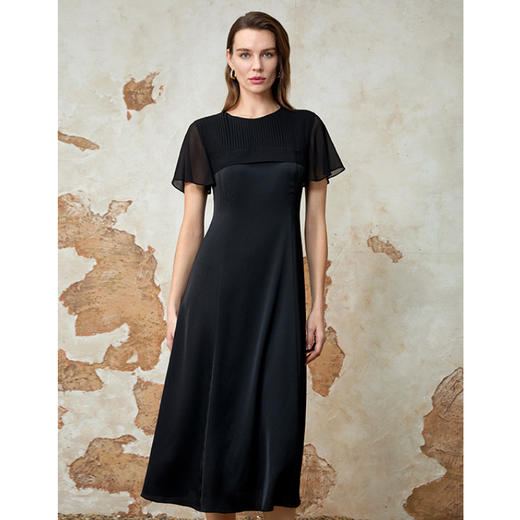 EITIE爱特爱气质优雅拼接修身显瘦黑色连衣裙夏季新款8207955 商品图2