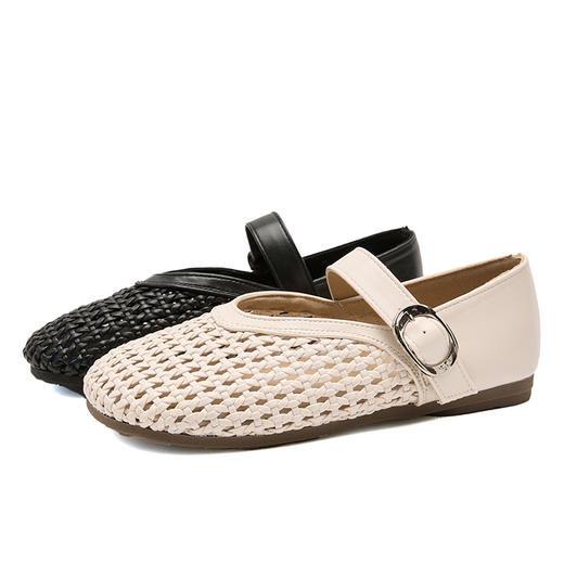 西遇镂空网面单鞋女新款夏季透气编织复古玛丽珍平底鞋凉鞋V0156612 商品图4