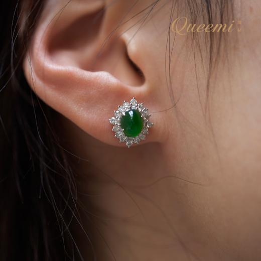 ”润”系列「玉润冰清」18K白绿翡翠耳钉 商品图0