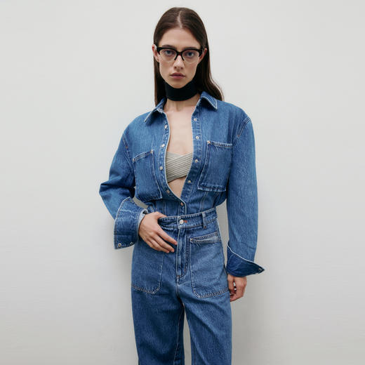 lost in echo2025春夏新款时尚经典复古牛仔大口袋长袖衬衫外套 商品图0