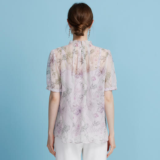 EITIE爱特爱优雅印花透气收褶立领宽松显瘦罩衫上衣夏季新款B2513614 商品图4