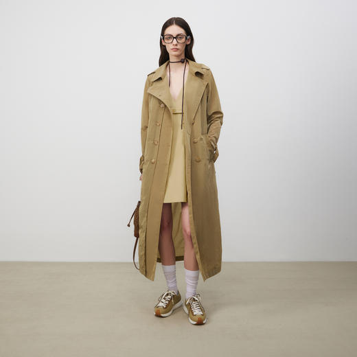 lost in echo2025春夏新款双排扣直身轻薄高级褶皱感长款风衣外套 商品图0