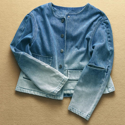 lost in echo2025春夏新款经典扣袢简约廓形显瘦渐变牛仔短外套 商品图3