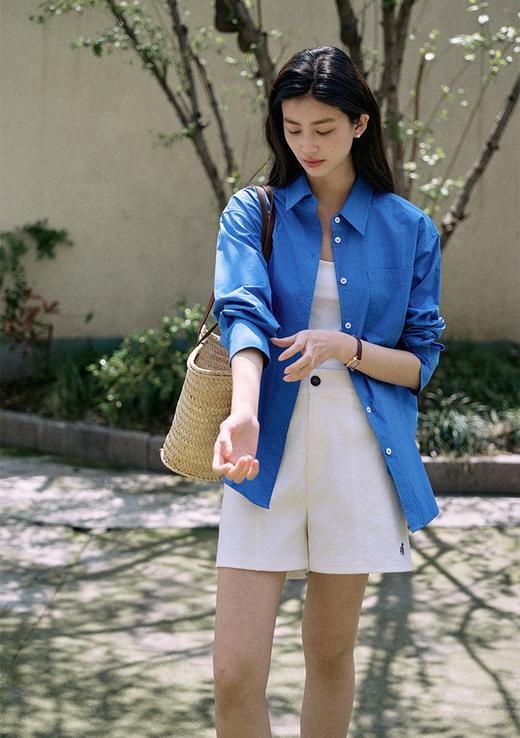 克莱因蓝精梳棉衬衫春夏季百搭通勤简约衬衫 商品图6