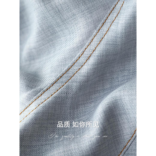 COCOBELLA重工撞色牛仔线肌理感衬衫女蓝调七分袖上衣SR0069 商品图4