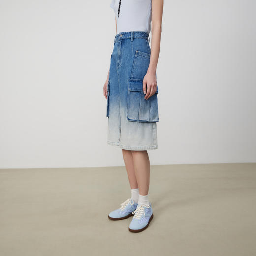 lost in echo2025春夏新款直筒多口袋工装风开衩中长牛仔半身裙女 商品图3