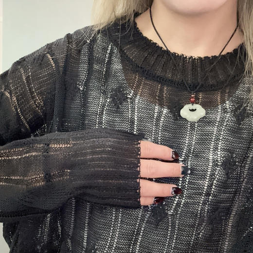 ZS圆领镂空小标宽松毛织上衣50109春季903011031035 商品图3