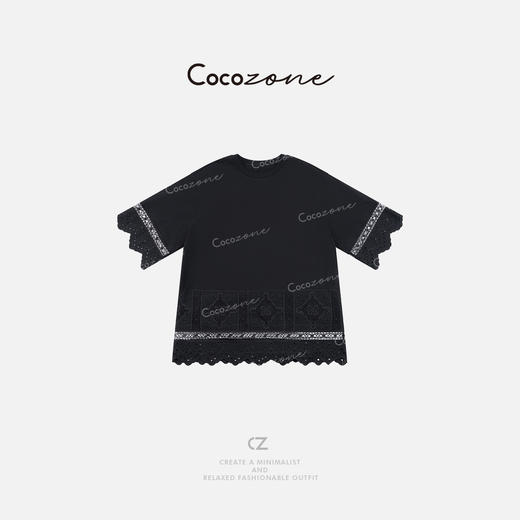 COCO ZONE 刘一一【100棉】蕾丝下摆花边舒适圆领T恤CD1A0727 商品图0