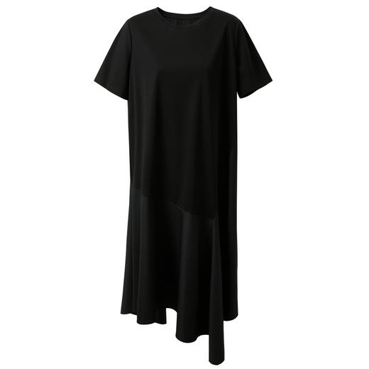 三彩2025夏季新款拼接连衣裙圆领宽松短袖直筒裙长裙简约S 商品图4