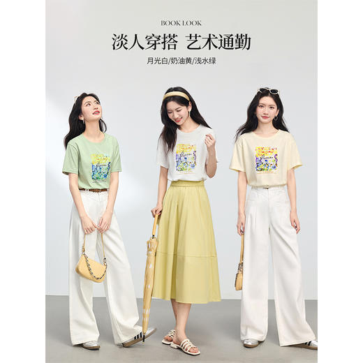 【专属特价】熙世界淡人穿搭复古油画印花T恤短袖女夏艺术感宽松休闲圆领上衣 商品图2