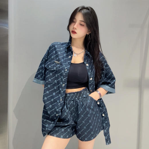 MC翻领满印配短裤短袖牛仔套装50311夏季952011130321 商品图0