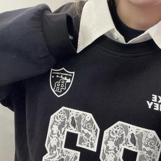 MZ翻领拼接假两件长袖卫衣（黑）春季251020600321 商品图3