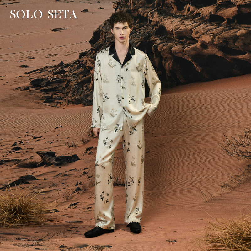 Solo seta22姆米男士真丝印花睡衣套装桑蚕丝家居服2025秋季新款