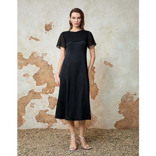 EITIE爱特爱气质优雅拼接修身显瘦黑色连衣裙夏季新款8207955 商品图1