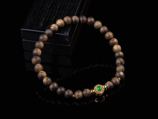 XY0182沉香+翡翠18K金单圈手串 商品图2