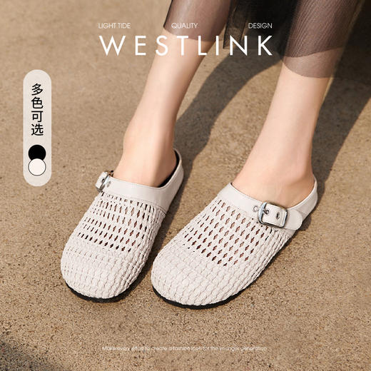 西遇包头半拖鞋女新款夏季镂空透气白色厚底勃肯鞋外穿凉拖鞋V0156614 商品图0