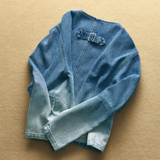 lost in echo2025春夏新款经典扣袢简约廓形显瘦渐变牛仔短外套 商品图4