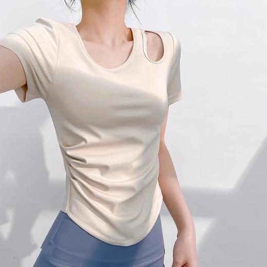 跃牌【瑜堂系列】镂空抽皱瑜伽服短袖女免穿文胸显瘦运动健身上衣JYMD105 商品图1