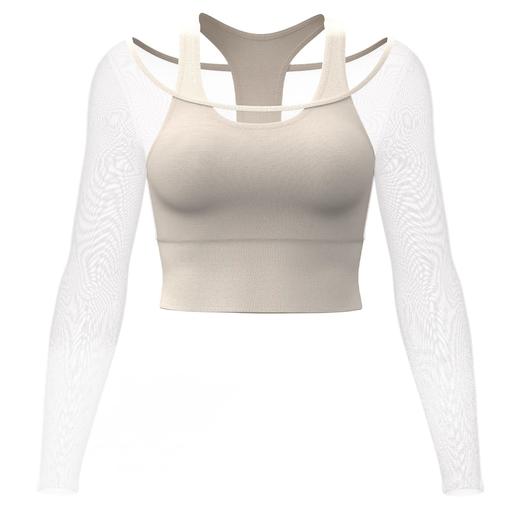 跃牌【瑜堂系列】蜜桃网纱假两件瑜伽服长袖春秋免穿文胸运动健身服上衣JYMC104 商品图3