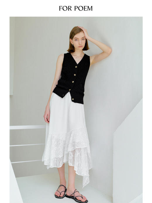 ForPoem 现货 25/SS原创设计蕾丝拼接花边不规则半身裙 商品图1