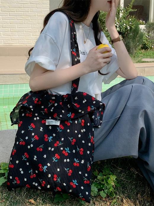 【YW】无忧购韩系ins小清新雪纺荷叶边单肩大容量手提托特包52202(截单后7-15天发货) 商品图6